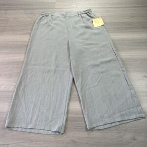 NEW Fridaze Pants Womens Large Gray Wide-Leg Linen Pull On‎ Crop Elastic Waist